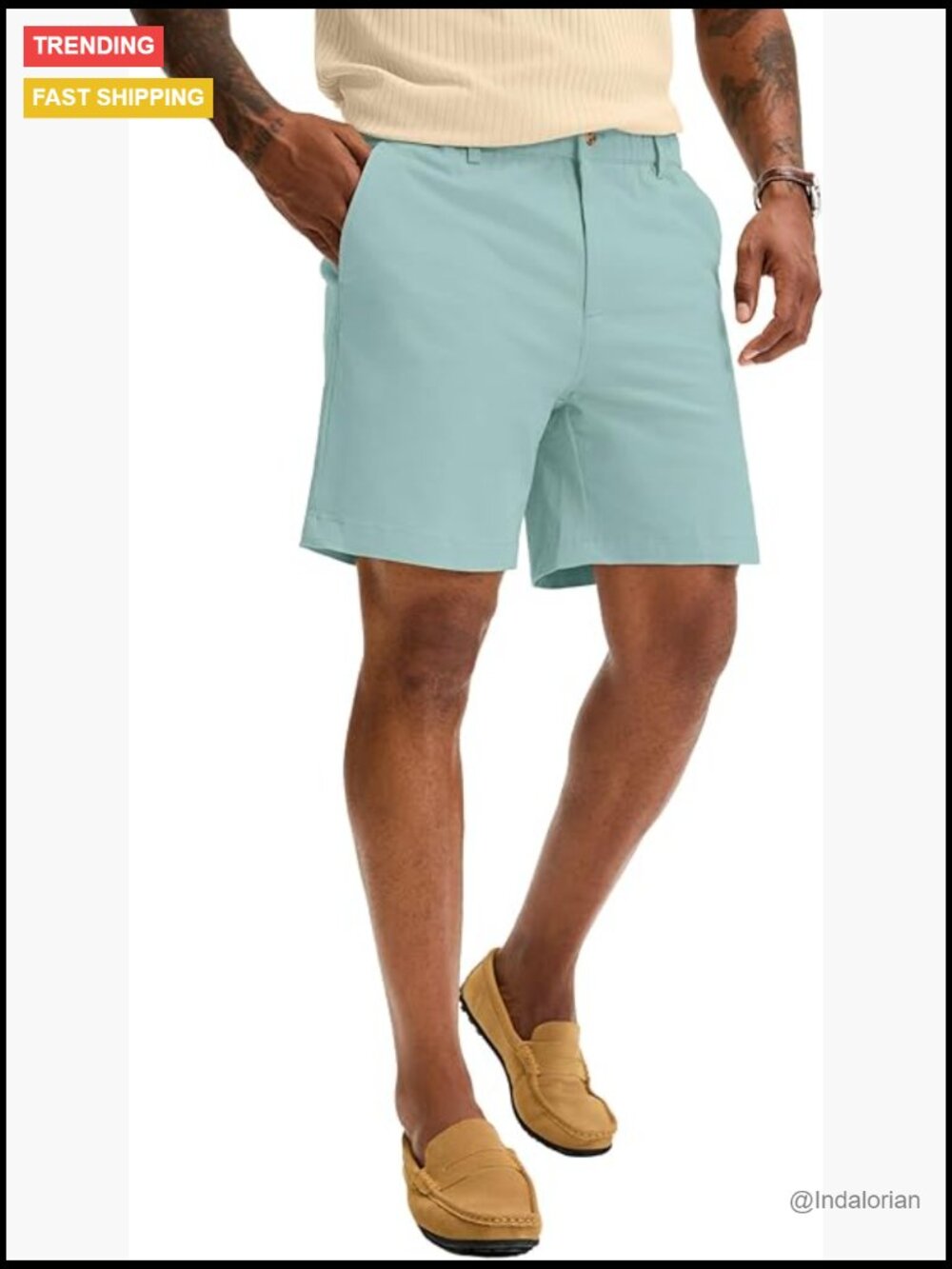 Cotton Spandex Chino Shorts 7 Inch Inseam Elastic Waistband